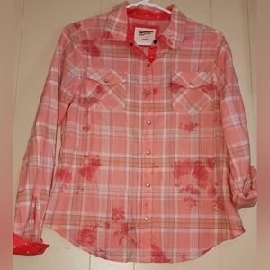 Arizona Pink Plaid Pearl snap Size L Western shirt